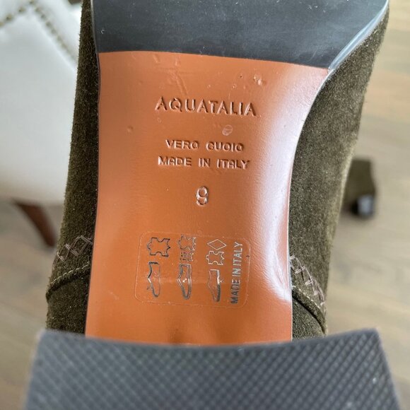Aquatalia Block Heel Almond Toe Suede Leather Boots Side Zip Olive Green Sz 9 - Picture 13 of 15